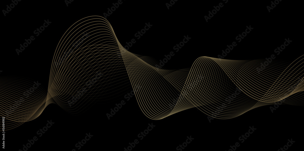 Poster abstract black background with golden line. modern template abstract design flowing particles digita