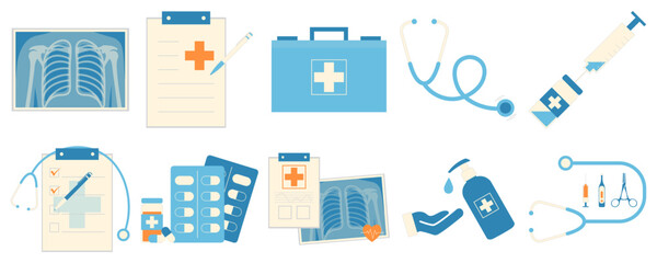 Set of Healthcare Vector Illustration. Flat Design. Abstract Medical Concept. Vector Isolated.