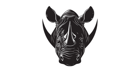 Detailed rhino head with two horns and large ears silhouette