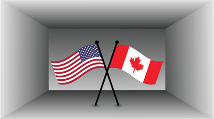 Crossed American and Canadian Flags in a Neutral Setting. Correct Proportion Banner Design.