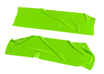 Two Pieces of Bright Green Duct Tape on a Black Background