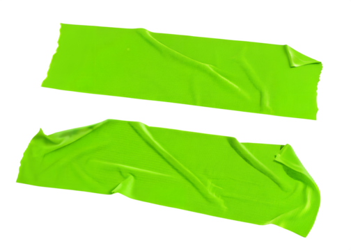 Two Pieces of Bright Green Duct Tape on a Black Background