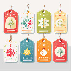 Set of printable vector gift tags with floral and geometric designs, editable text placehold