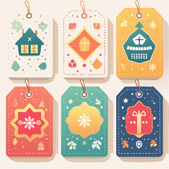 Set of printable vector gift tags with floral and geometric designs, editable text placehold