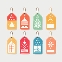 Set of printable vector gift tags with floral and geometric designs, editable text placehold