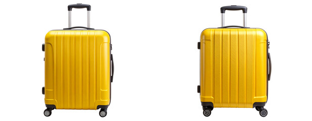 Set of Single Yellow Hard-Shell Travel Suitcase with Extended Handle, Front View, Isolated on Transparent Background