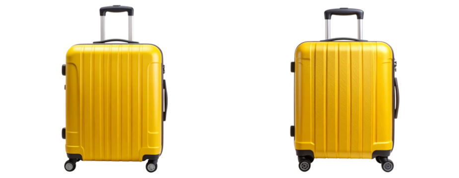 Set of Single Yellow Hard-Shell Travel Suitcase with Extended Handle, Front View, Isolated on Transparent Background