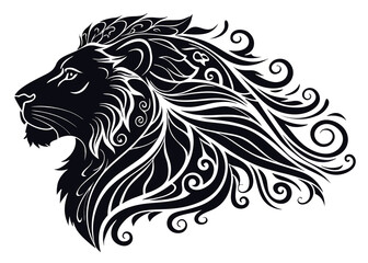 Fototapeta premium Stylish Black Lion Head with Ornate Swirls