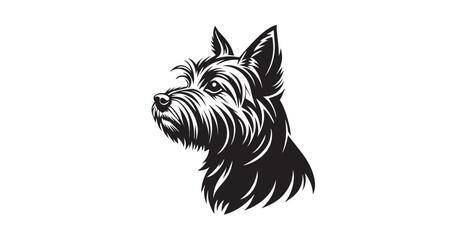 Stylized scottish terrier head profile silhouette with detailed fur texture