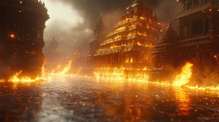 Fototapeta premium Fiery temple city