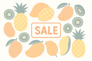 Tropical Fruits Pineapple Mango Kiwi Surrounding Sale Sign Discount