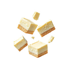  Irregularly cut slices of sponge cake with creamy filling, dynamically suspended in mid-air png