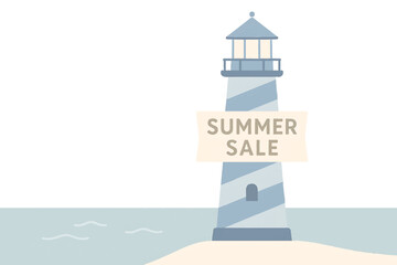 Lighthouse on Coast with Summer Sale Banner Discount Promotion