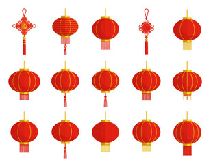 Traditional Chinese New Year ornament with festive red and gold details isolated on white background
