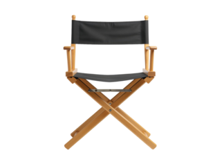 Classic movie director chair in vintage filmmaking style isolated on white background
