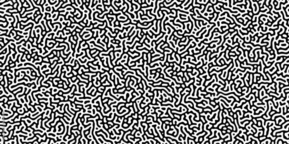 Poster Turing reaction diffusion monochrome seamless pattern with chaotic motion .Linear design with biological shapes. Organic lines in memphis. abstract turing organic wallpaper background .	