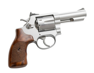 Old silver revolver handgun in vintage classic style isolated on white background
