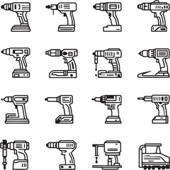 Drill Black Line Editable Icons set