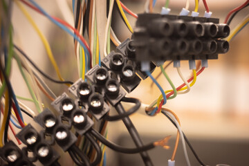 Close-Up View of Electrical Wiring with Terminal Blocks in an Industrial Setup
