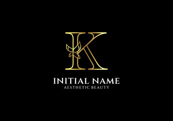 Initial K Letter Logo Design with Butterfly or Leaf Element