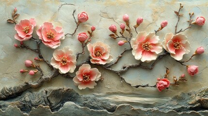 Sakura flowers depicted in various stages. 