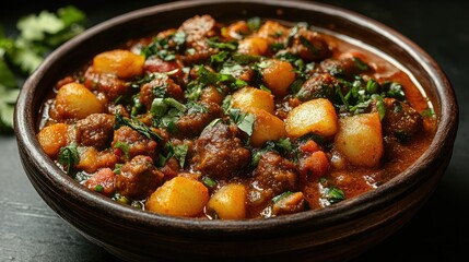 Sambar stew on clay bowl isolated on white background.