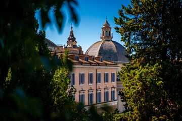 View of Piazza del Popolo with Santa Maria dei Miracoli in Rome, Italy