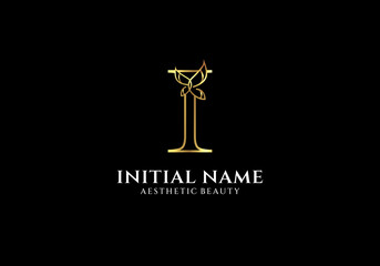 Initial I Letter Logo Design with Butterfly or Leaf Element