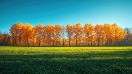 Scenic autumn view showcasing a vacant green forest.