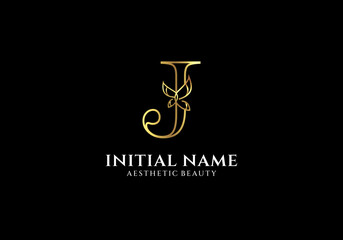 Initial J Letter Logo Design with Butterfly or Leaf Element