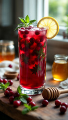 Chilled glass of cranberry mors, traditional Russian drink