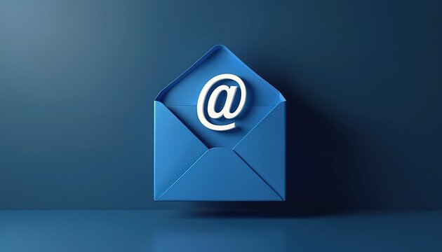 Blue envelope with white email symbol. Digital communication, online messaging, electronic mail concept. Cyberspace design, social media, business, address, contact icon, newsletter. Website post.