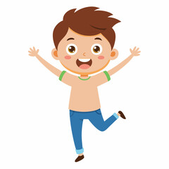 Obraz premium excited boy, happy child, joyful boy, full body boy, full-length boy, standing boy, energetic child, cartoon boy, child character, boy illustration, white background, flat design, boy avatar, boy clip
