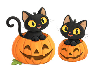 Cute Black Cats in Jack-o'-Lanterns for Halloween Decor