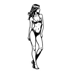 Elegant Woman Swim Suit Illustration