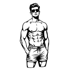 Man in Swim Suit Illustration