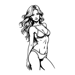 Elegant Woman Swim Suit Illustration