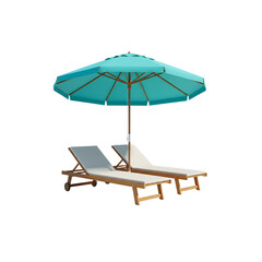 Relaxing summer setup with beach chairs, umbrellas, cushions, and picnic decor — perfect for outdoor leisure, travel scenes, or resort promotions on transparent background.


