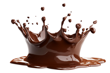 transparent png, A captivating splash of rich, dark chocolate creates an artistic and dynamic effect against a black background, showcasing fluid motion and texture.