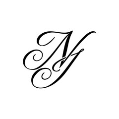 Elegant NI Monogram Logo in Black Script – Luxury Calligraphy Initial Design on White Background