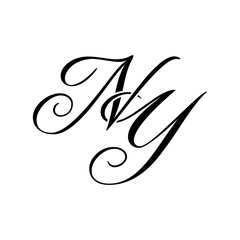 Elegant NY Monogram Logo in Black Script &ndash; Luxury Calligraphy Initial Design on White Background