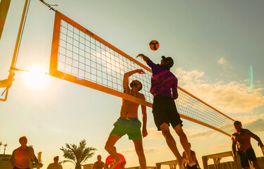 silhouette of beach Volleyball player on the beach in sunset
