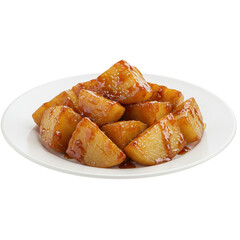 Glazed Sweet Potato Cubes on White Plate