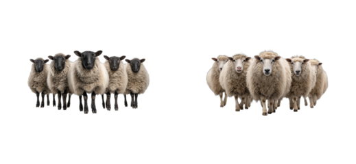 Flock of sheep grazing pastoral field animal rural setting nature concept cut out set png