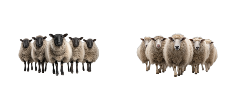 Flock of sheep grazing pastoral field animal rural setting nature concept cut out set png