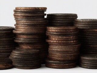 Copper Coins Stacks Isolated on White Background