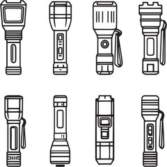 Flashlight Black Line Editable Icons set
