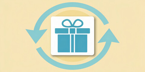 Gift box with arrows indicating recycling or exchange concept.