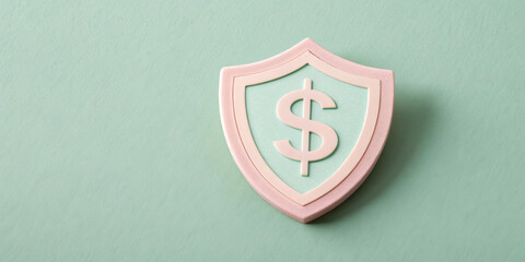 Metal shield with dollar sign on a textured green background.