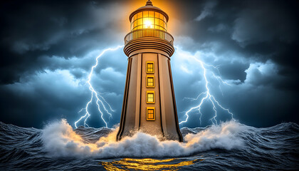 Lighthouse amidst stormy sea